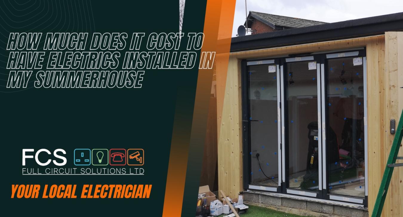 A well-lit garden room, also known as a summer house or garden office, showcasing professionally installed electrical wiring, offering convenience and functionality within the outdoor space